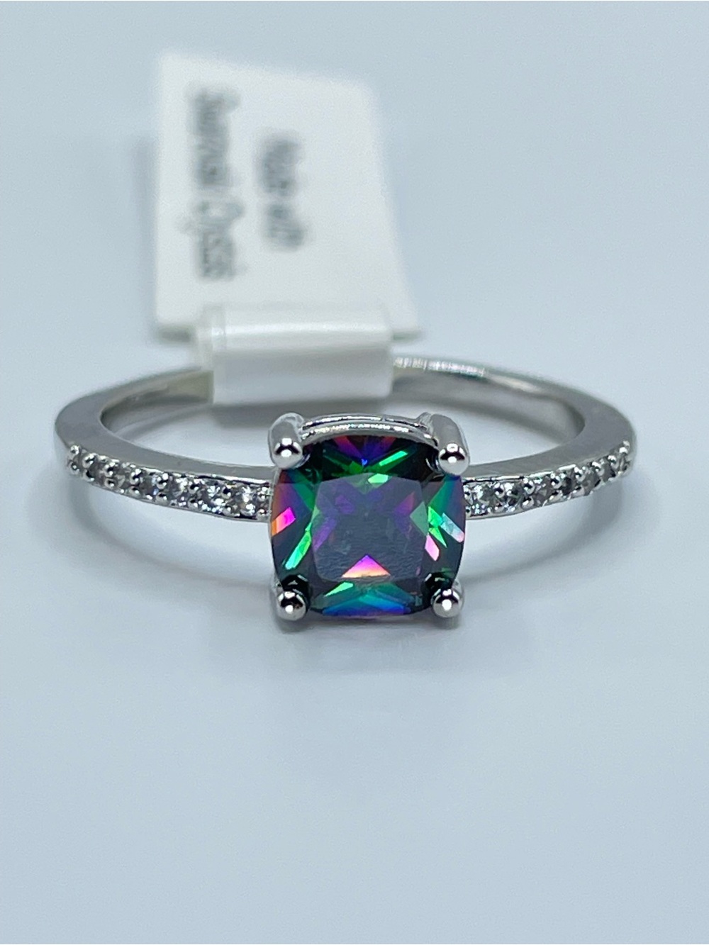 Swarovski Crystal Elements Rainbow Cushion Cut Crystal Dainty Ring Size 9